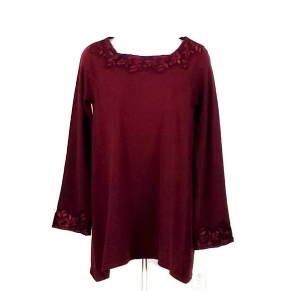 Style & Co Scarlet Wine Lace Trim Tunic Womens SP Petite - Picture 3 of 7